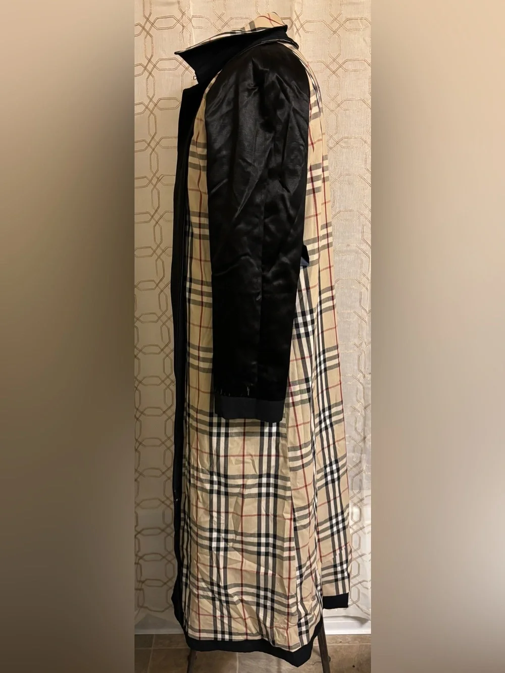 Burberry London Black Trench Coat Nova Check Removable Wool Liner Size 10R Long - Picture 10 of 16